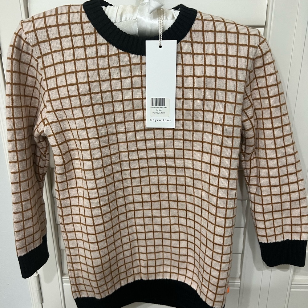 Tinycottons Kids Casual Dress - Cream and Brown Checkered